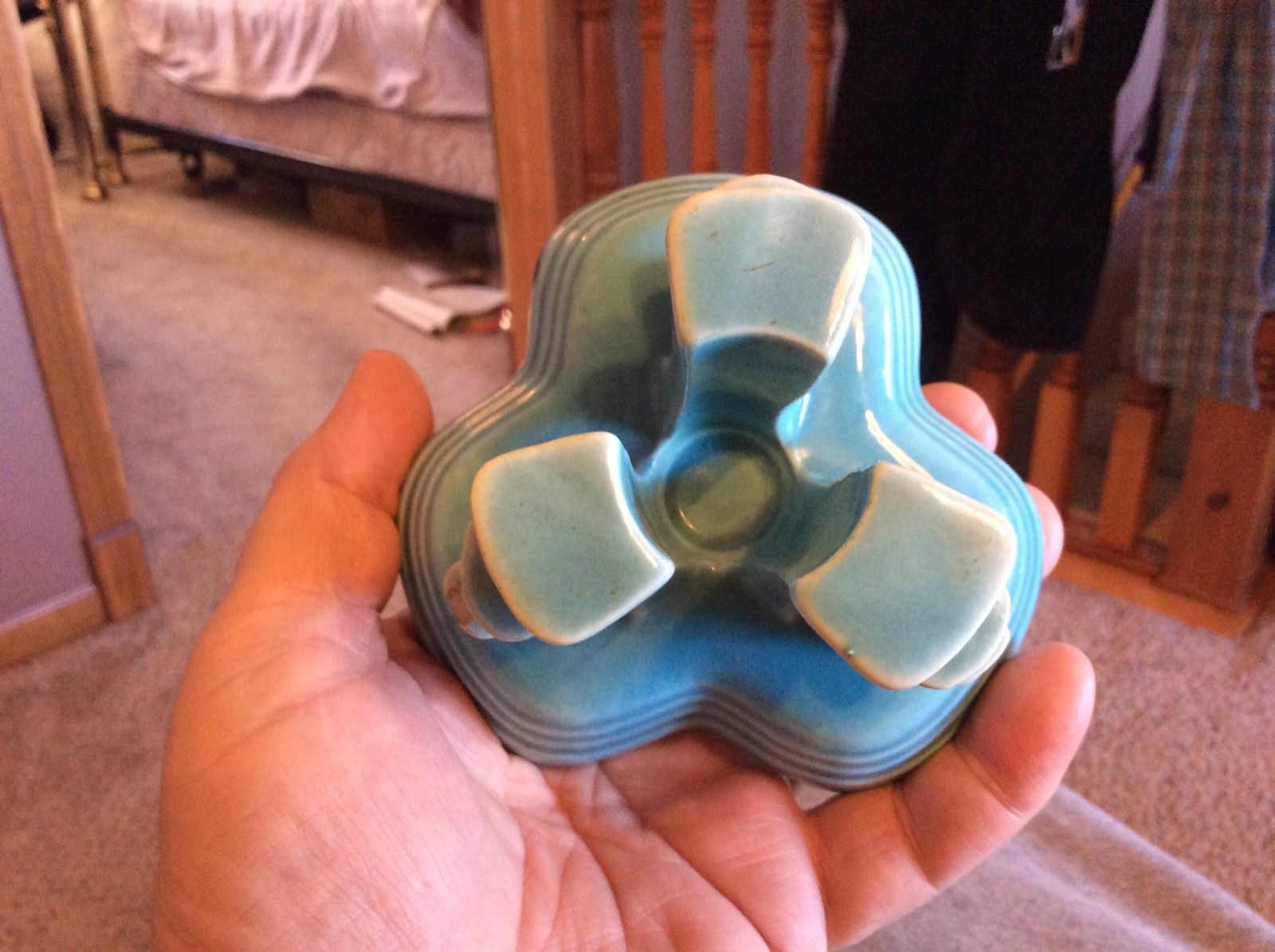 Original Fiestaware Turquoise Pyramid/Tripod Candle Holder