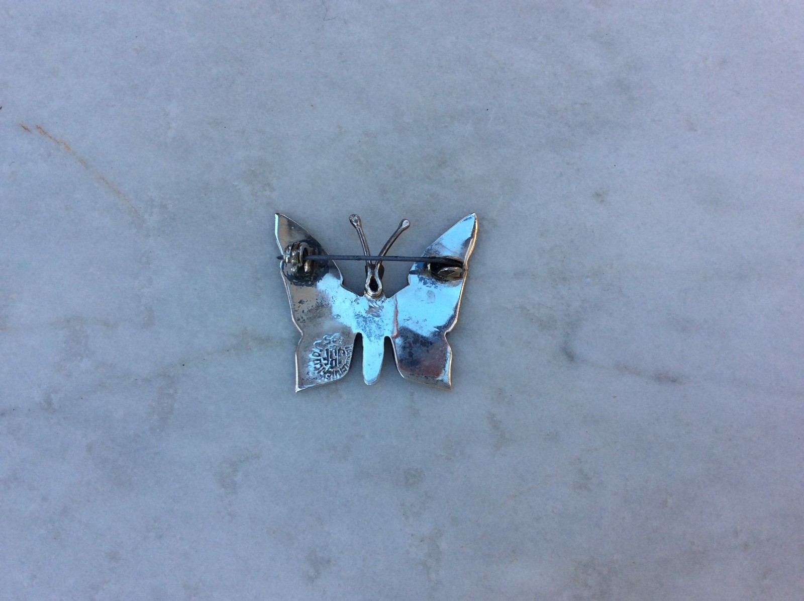 VINTAGE MEXICAN STERLING SILVER & ABALONE BUTTERFLY PIN BROOCHE 925