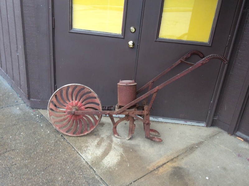 Vintage cast Iron garden push planter plow seeder