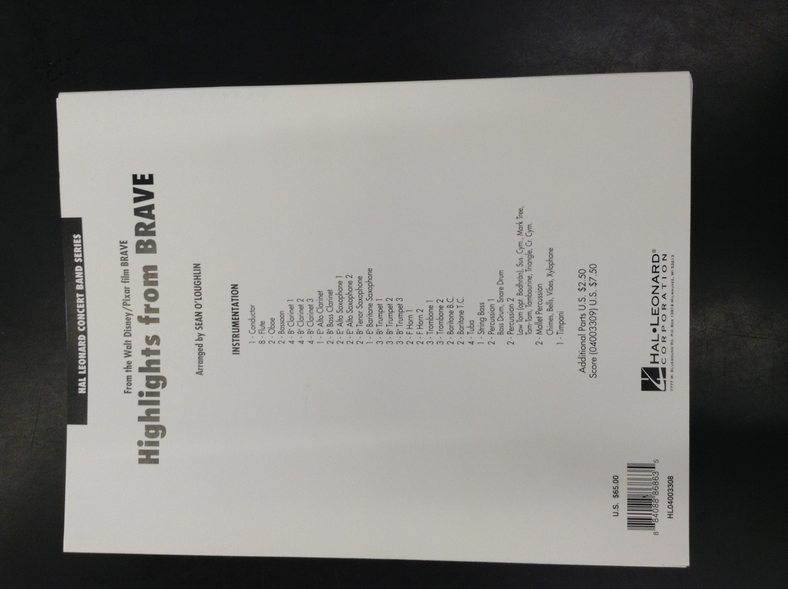 Hal Leonard Highlights From Brave - Young Concert Band Level 3 Model HL04003308