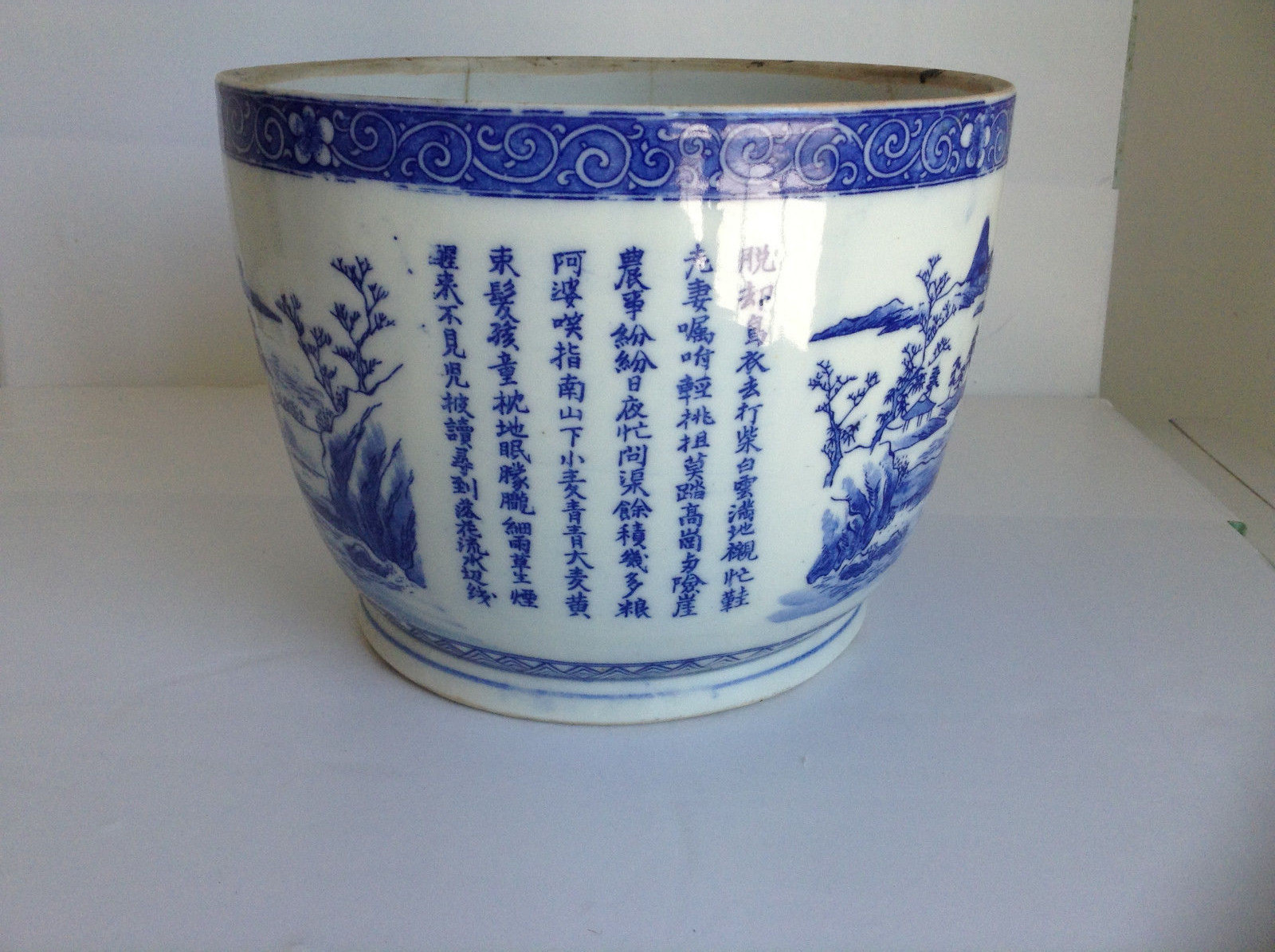 Chinese Blue And White Brush Pot With Landscape