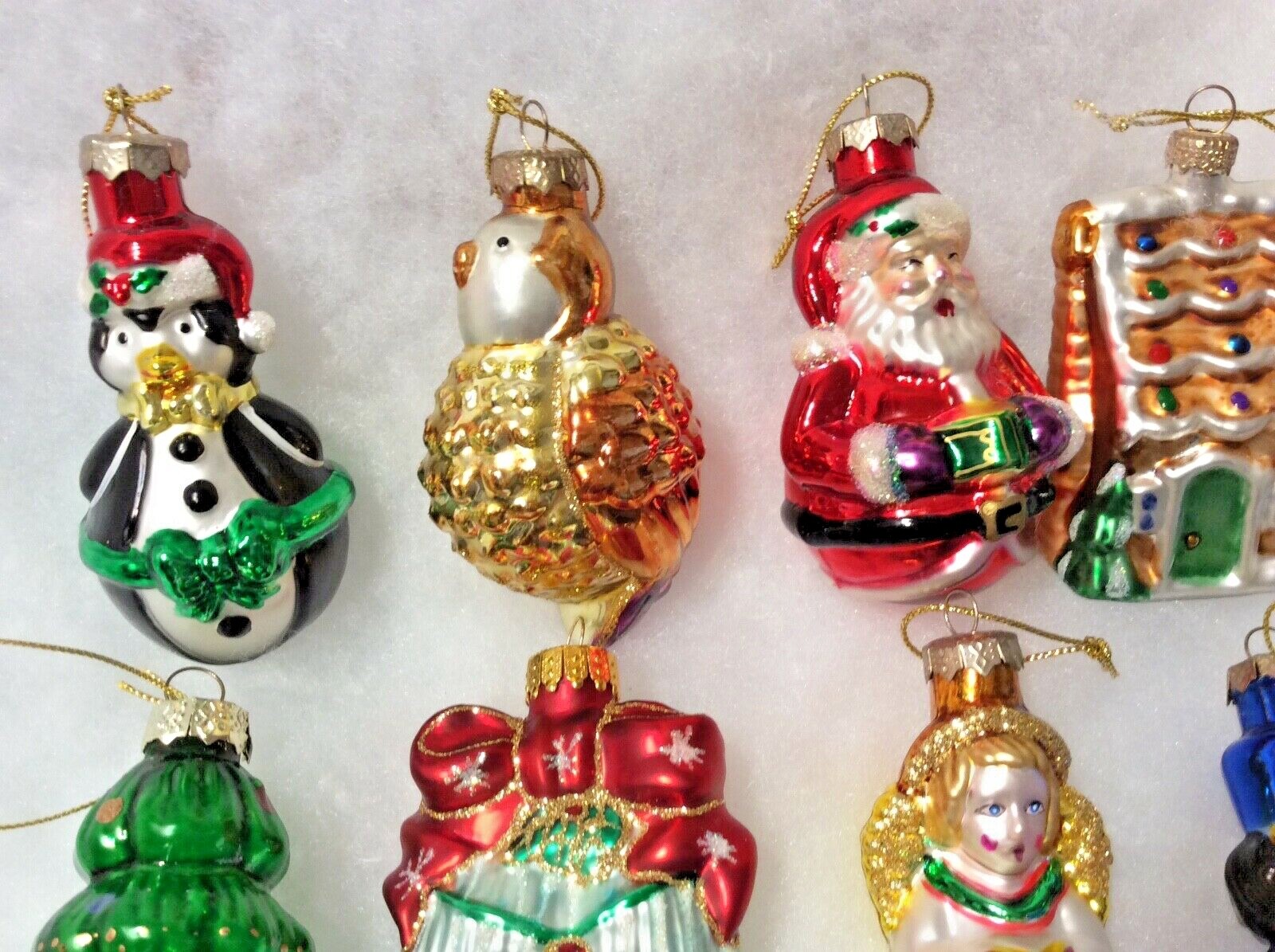 11 Glass Christmas Figurine Christmas Ornaments Santa Snowmas Penguin Bell