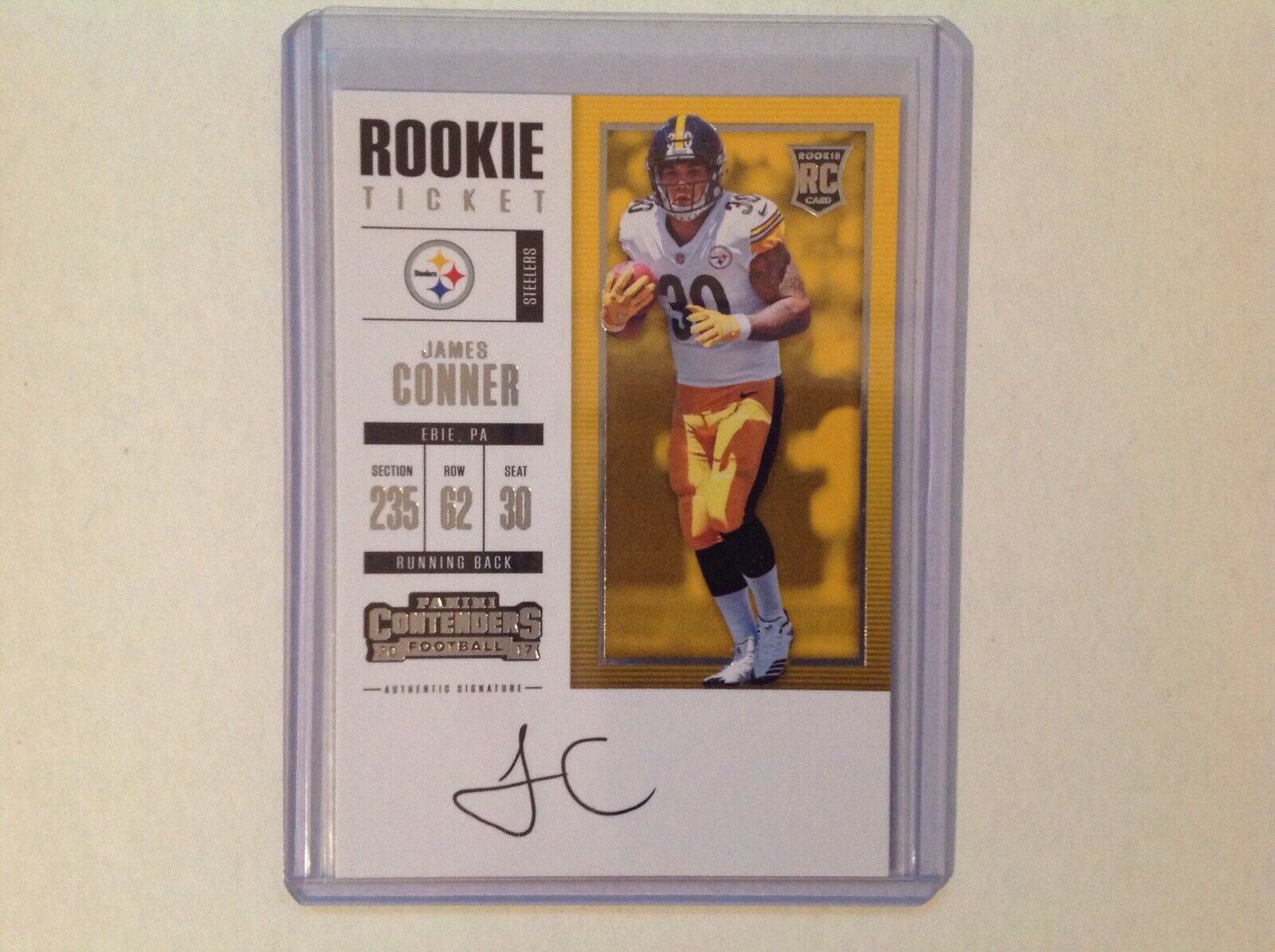 JAMES CONNER ON-CARD AUTOGRAPHED 2017 CONTENDERS ROOKIE CARD STEELER FANS!. rookie card picture