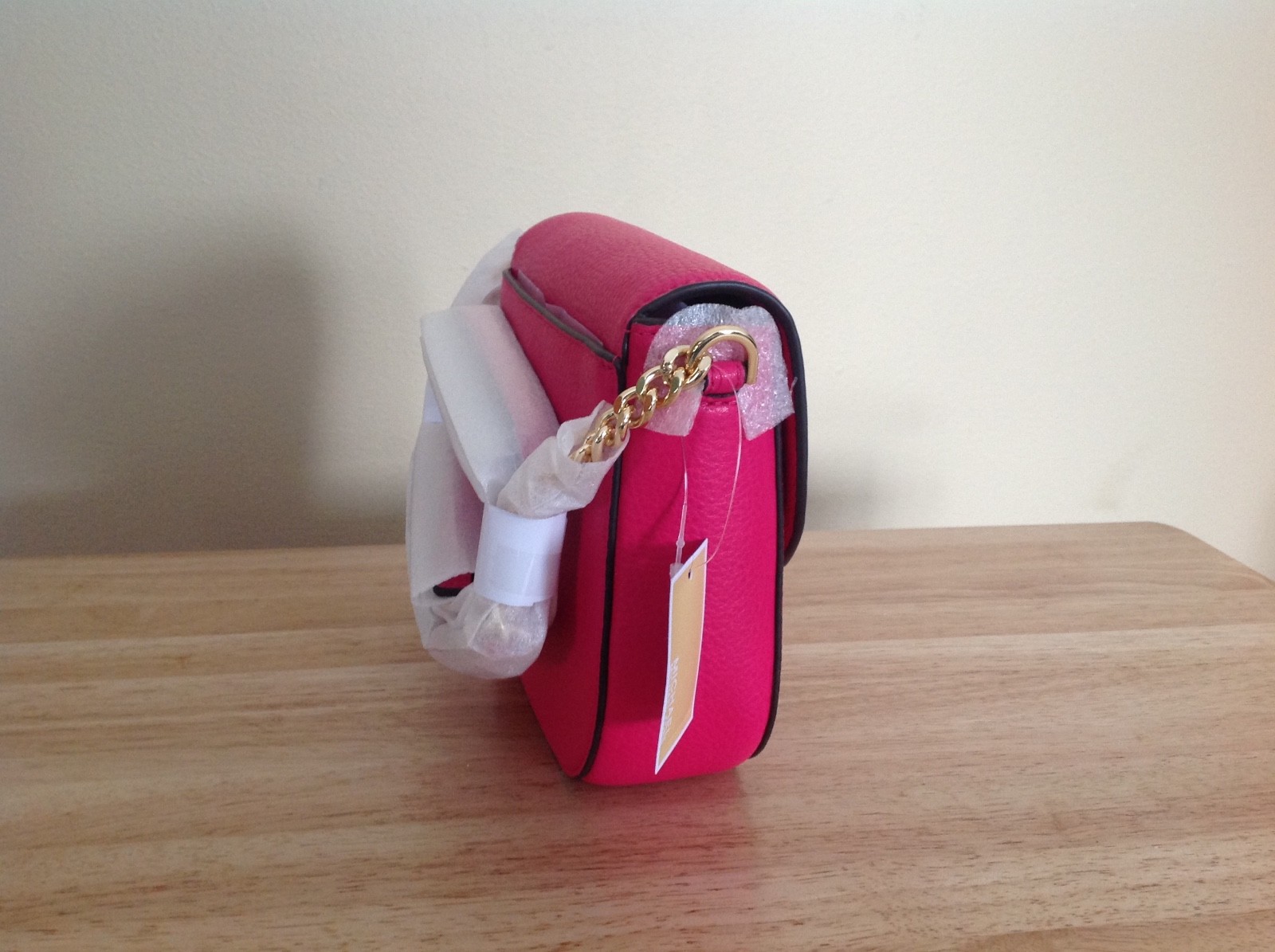 Micahel Kors Half Dome Pebbled Leather Crossbody Bag Ultra Pink Gold $148 NWT