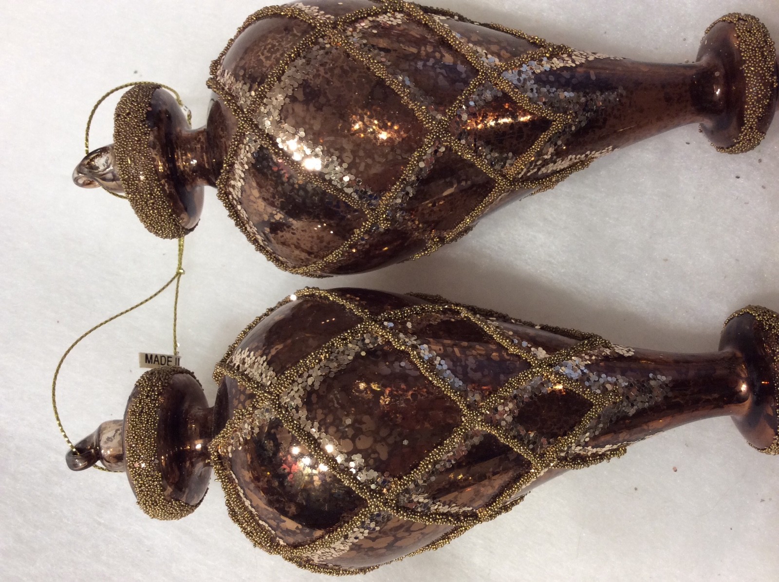 2 Brown Glass Finial Icicle Glass Beads Christmas Ornaments 8 1/2” long