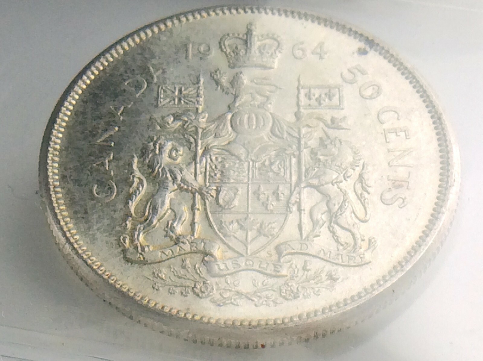 ICCS Graded Mint State 63 Canada 1964 Fifty 50 Cent Cameo Half Dollar Coin I884
