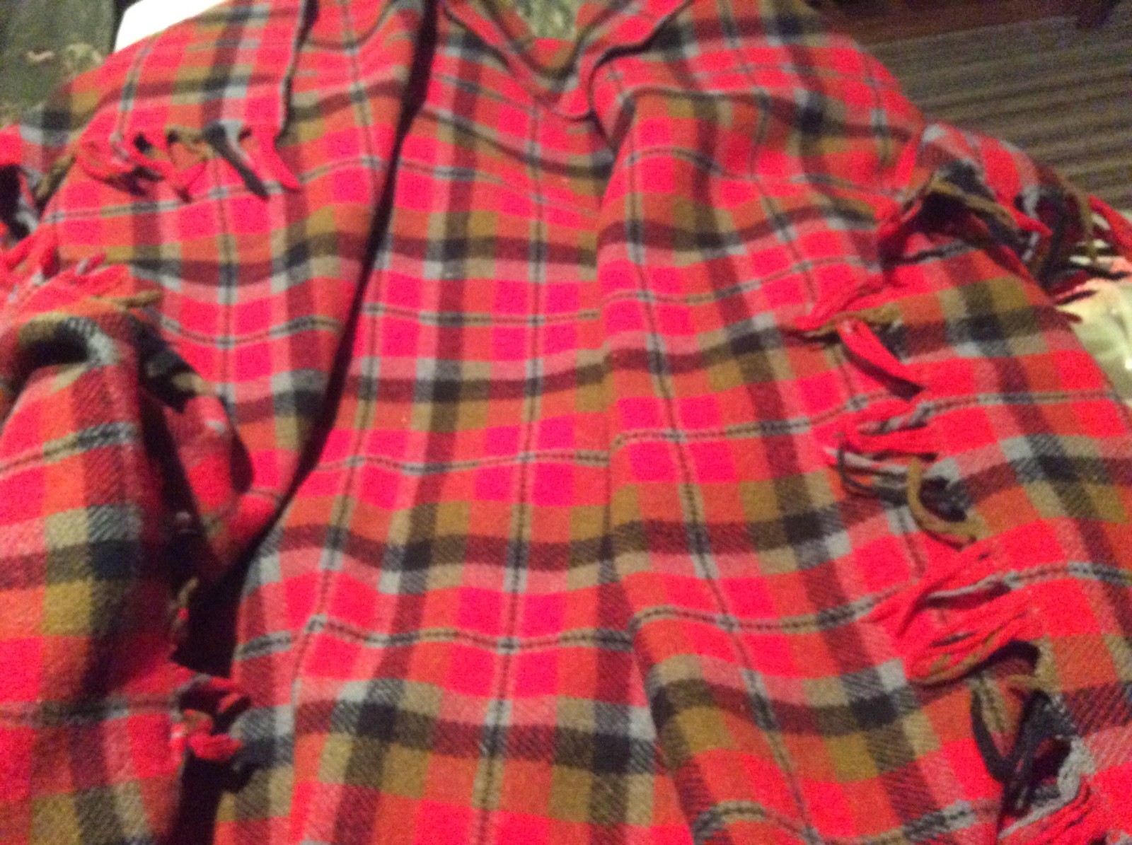 Vintage Wool Plaid Blanket/Throw Red, Grey, Black