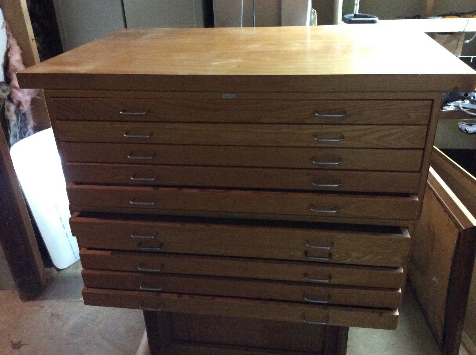 Vintage / Antique Oak 10 Draw. Wood Map Flat File-Blueprint-Artwork-Cabinet