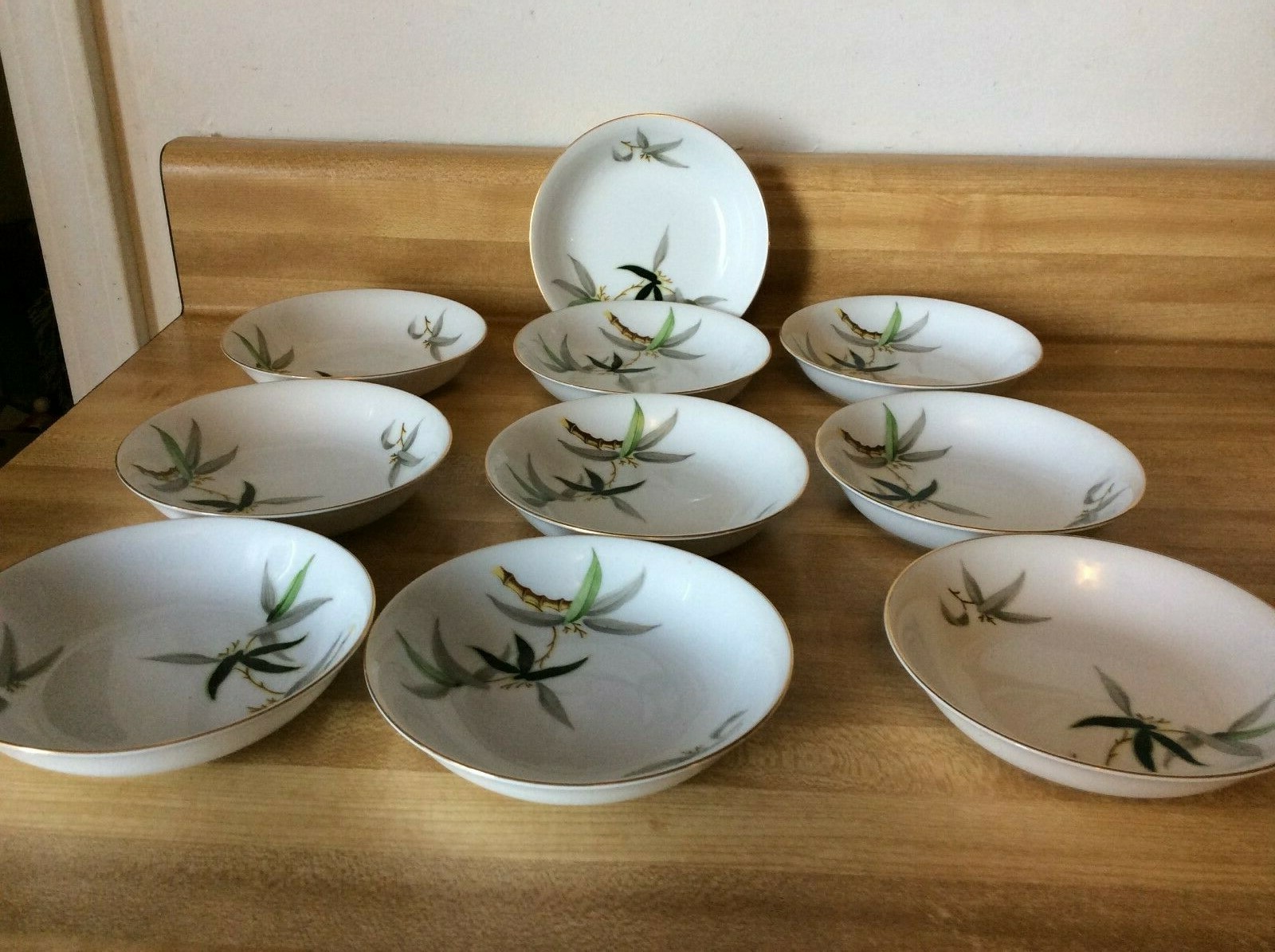 Set Of Ten Narumi China Japan Vegetables Bowl Dishes Black Bamboo