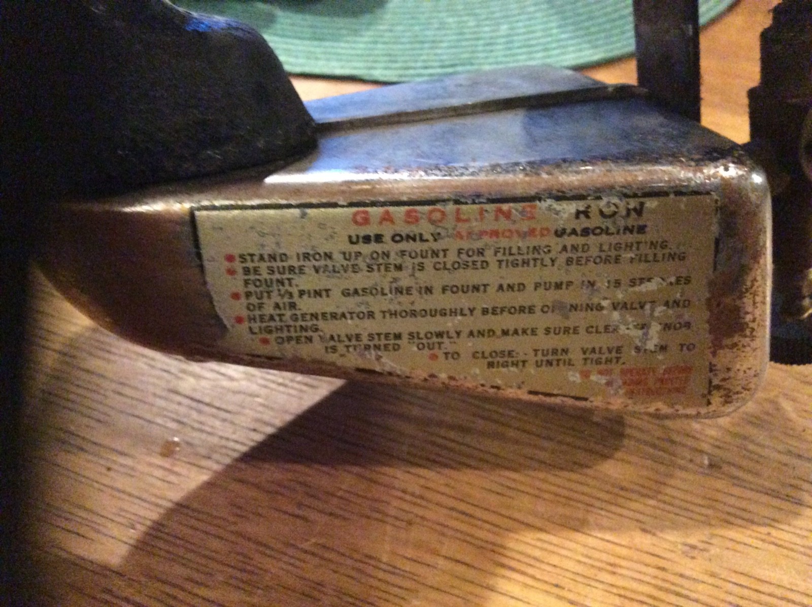 Vintage, Quick Lighting Gasoline Iron, Montgomery Ward, USA Patent Dec. 22,1936