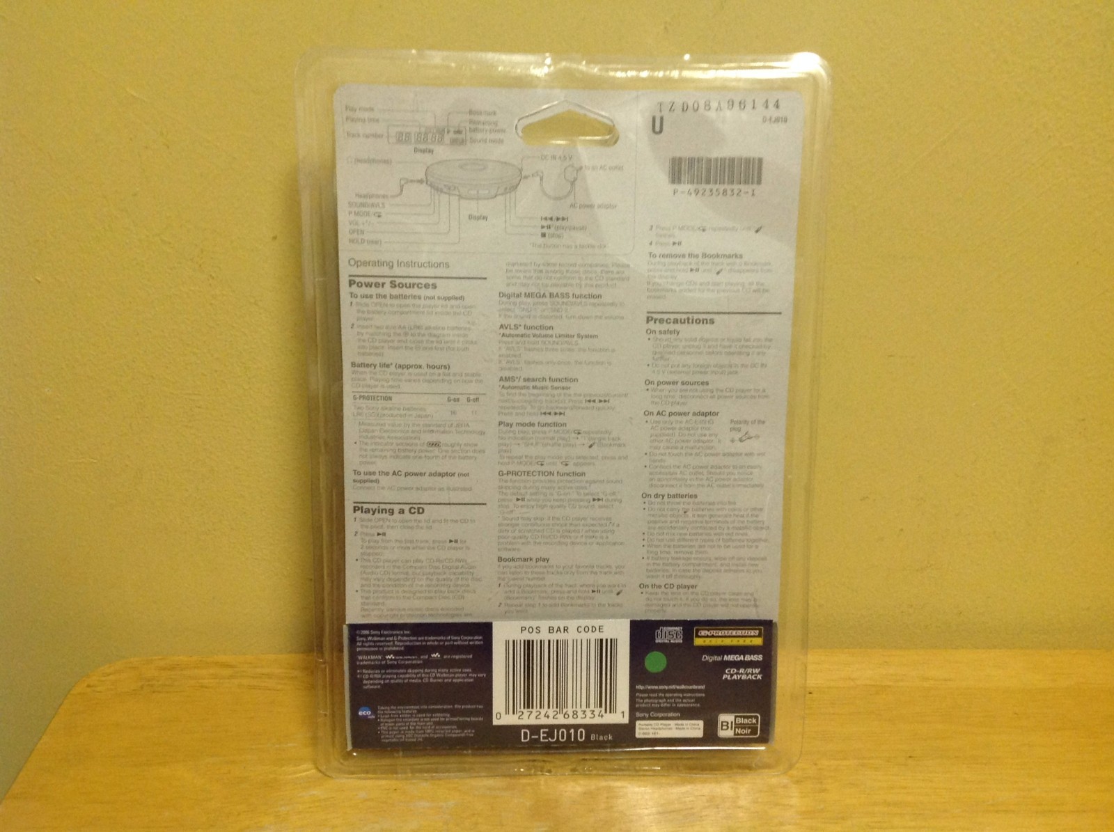 New Sealed Sony PSYC CD Walkman Portable CD Player - Black - (D-EJ010)