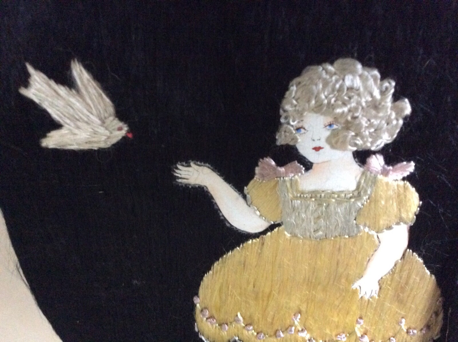 Antique Victorian Silk Embroidered Pictures, 2, Boy and Girl