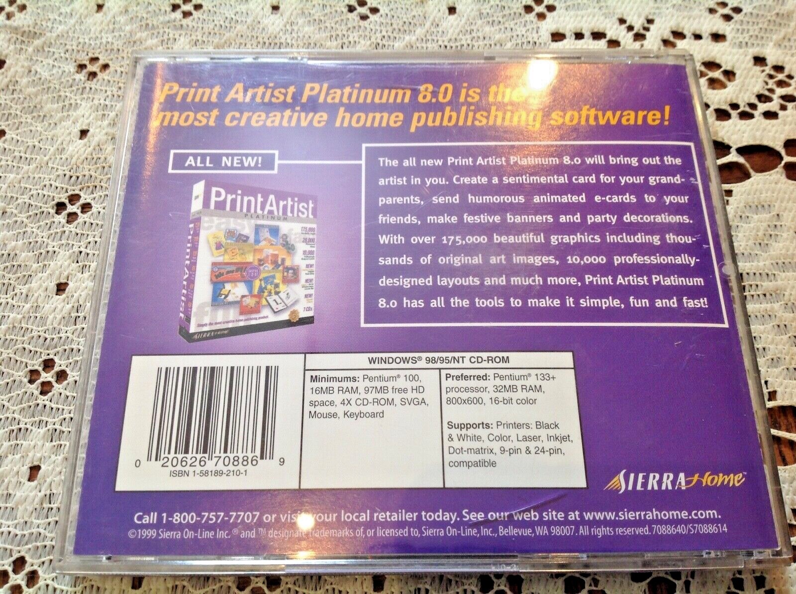 Print Artist 6.0 PC CD Rom 1999 Sierra Home Graphics 175K+ images Win 95 98