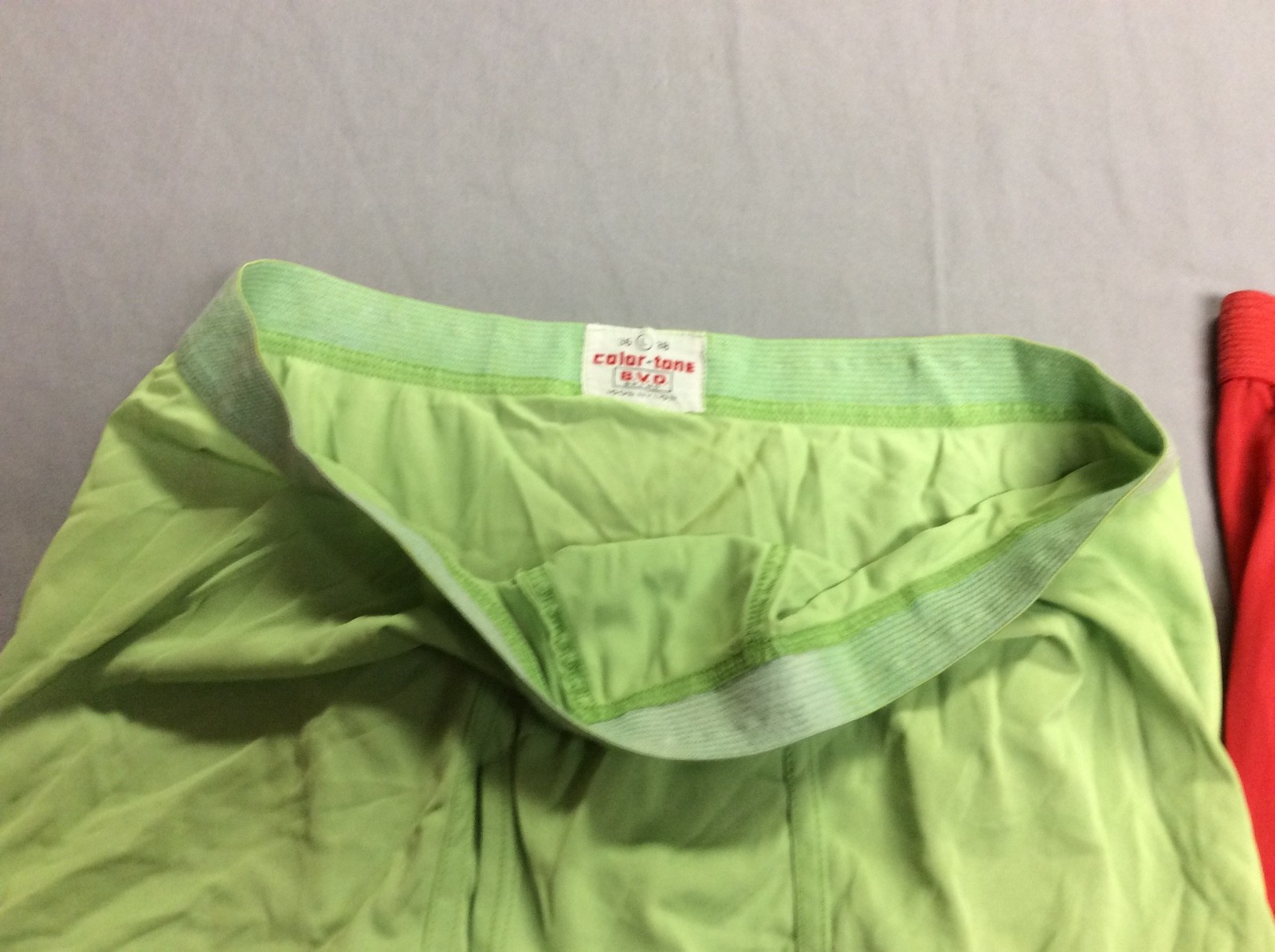 VTG SET OF 2 BVD COLOR TONE GREEN AND RED 100% NYLON UNDERWEAR BRIEFS MENS LARGE