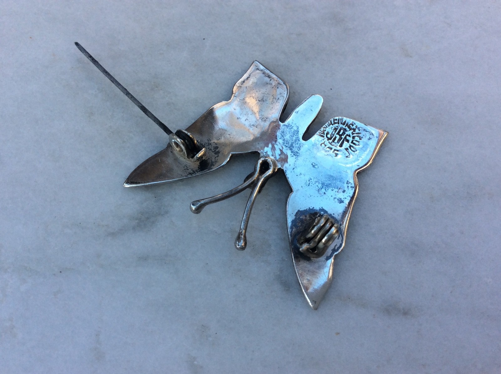 VINTAGE MEXICAN STERLING SILVER & ABALONE BUTTERFLY PIN BROOCHE 925