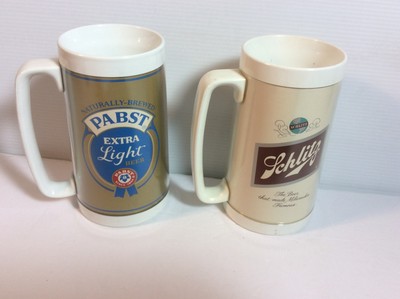 Thermo Serv Beer Mugs Lot of 2 Schlitz + Pabst Extra Light Made in USA 16 Oz.