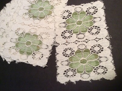 1950s hand done mid century large square doily vintage hand made crochet lace Set of four white crochet runner and doilies farmhouse