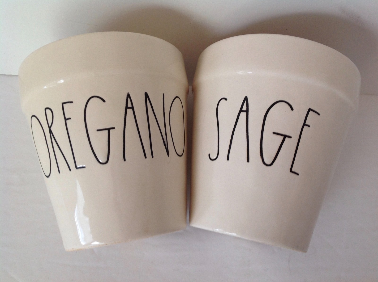 2 Rae Dunn Flower Pot OREGANO SAGE Herb Planters