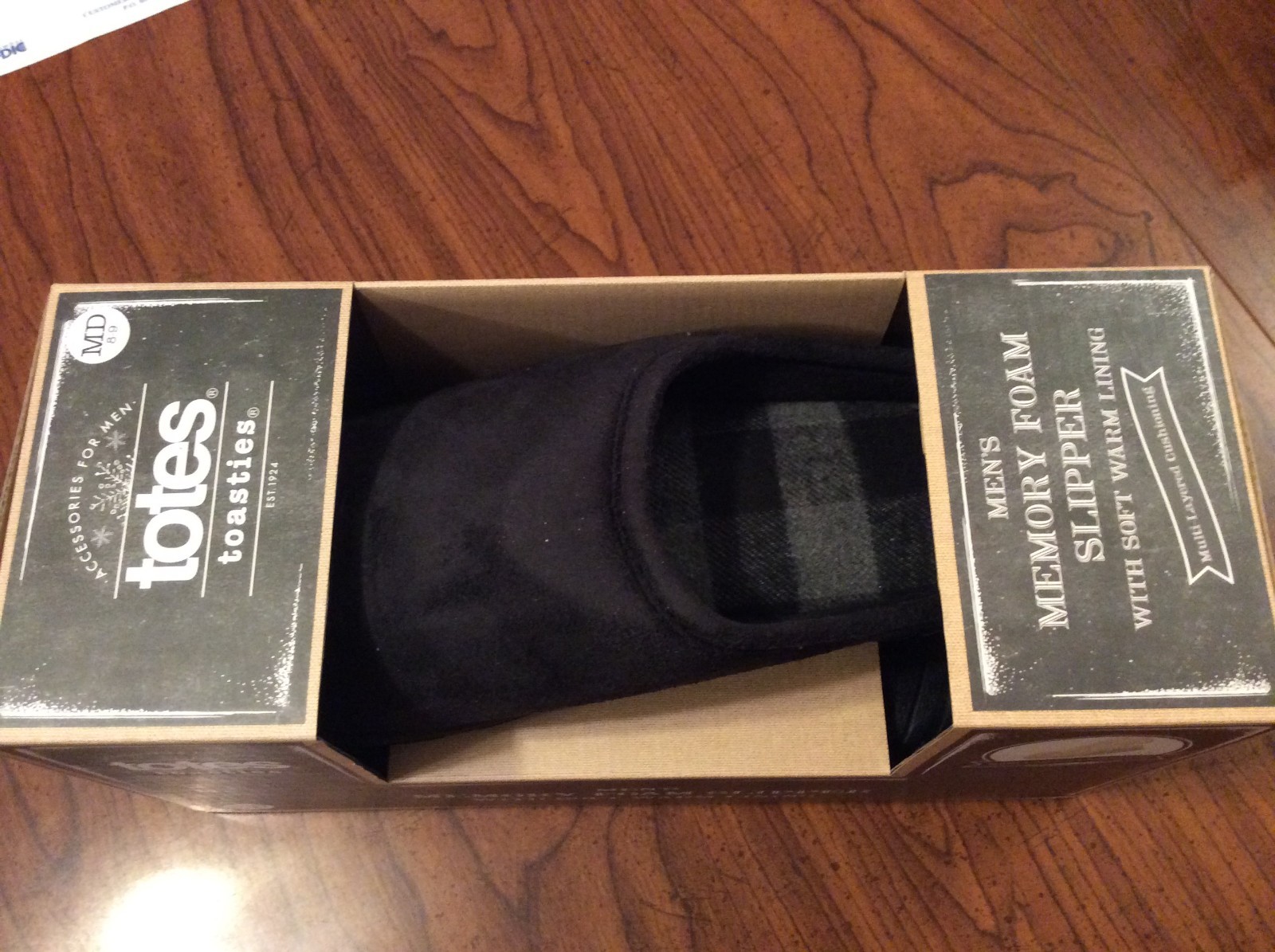 TOTES TOASTIES MENS MEMORY FOAM SLIPPERS WARM SOFT LINING Medium 8-9 Black