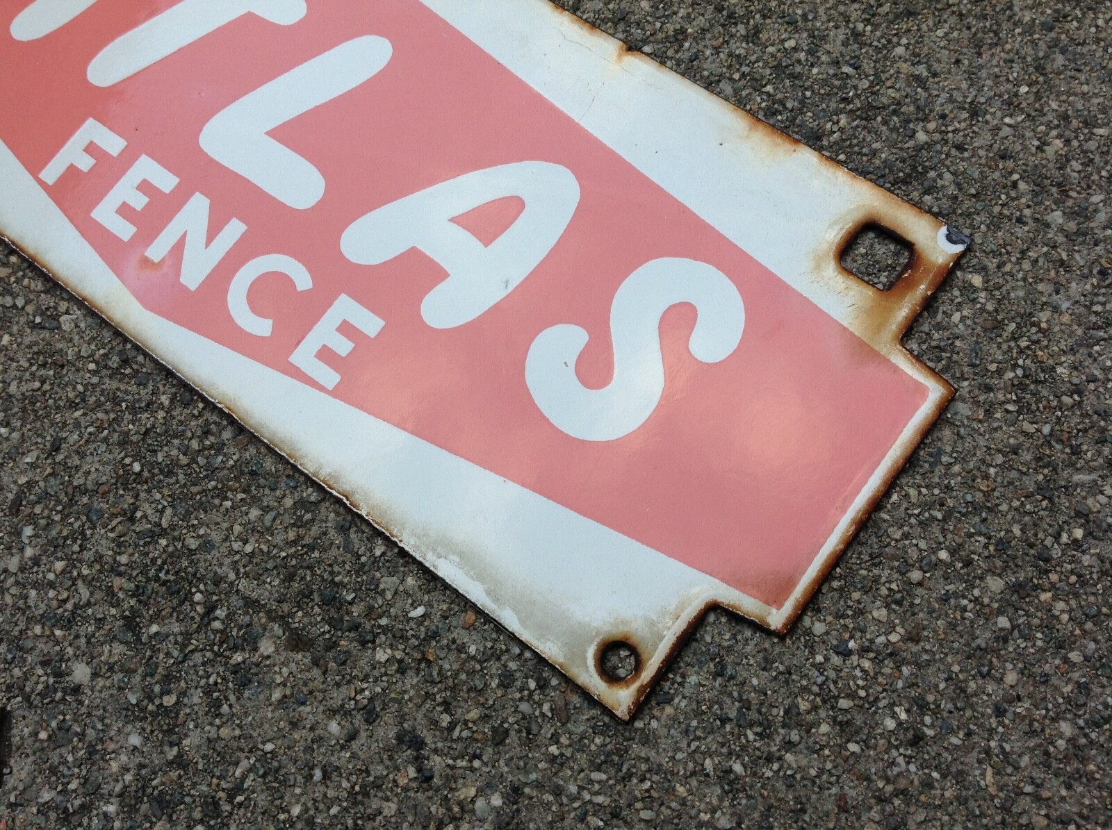 Vintage ATLAS FENCE Porcelain Advertisement Advertising Sign Fencing  12 x 4-1/2