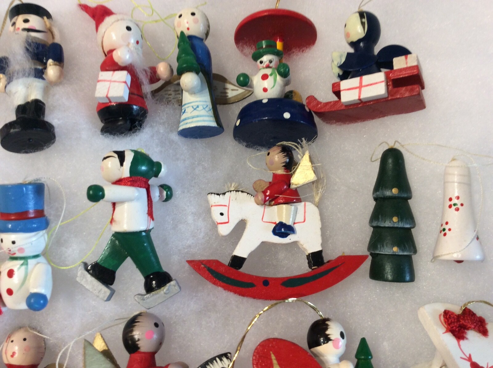 17 Vintage Miniature Wood Christmas Ornaments 2”