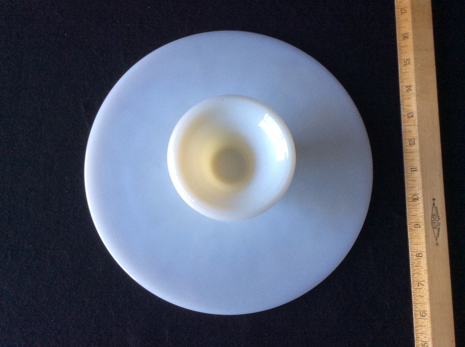 Vintage Anchor Hocking Milk Glass & Gold Pedestal Cake Plate