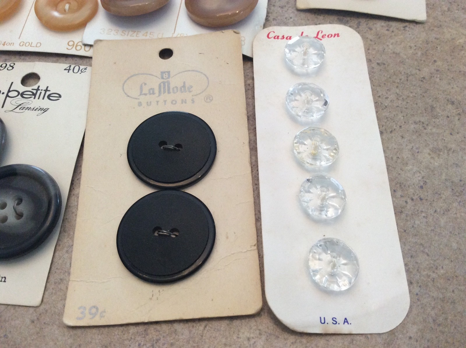 Vintage Sewing Buttons Lot of 19 Carded -Jewel-Tone, Streamline, Pearls
