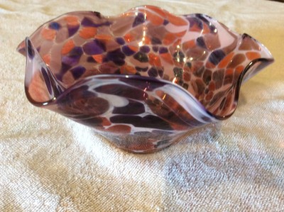 Blown Glass Candy Dish Brown Tan Black 5x5x3 Hand Blown