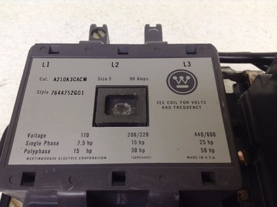 Westinghouse A210K3CACM 50 HP Size 3 Starter 110/120 VAC Coil A210K3CAC M