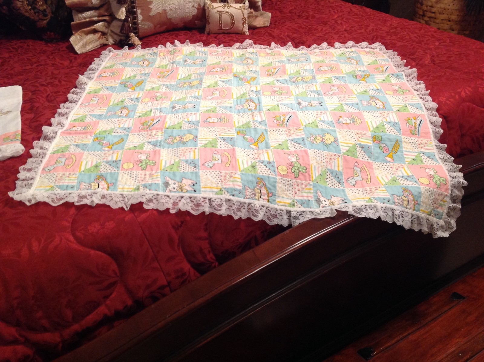 Vintage Handmade Baby Quilt & Pillow Case