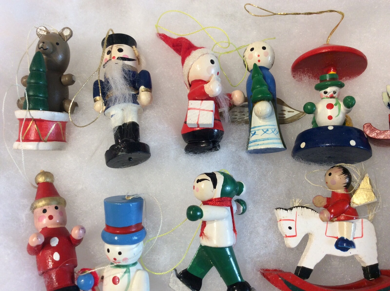 17 Vintage Miniature Wood Christmas Ornaments 2”