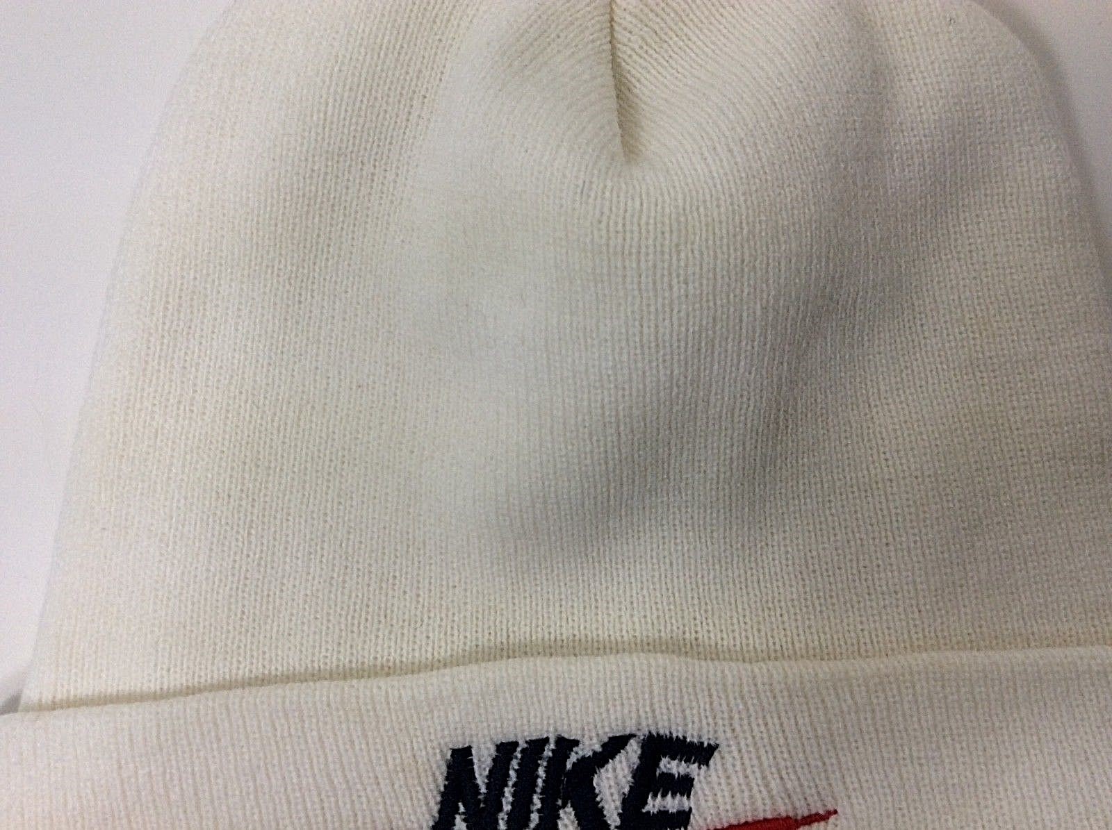 Vintage Nike Air Winter Cap White Large Red Swoosh Adult One Size Fits All