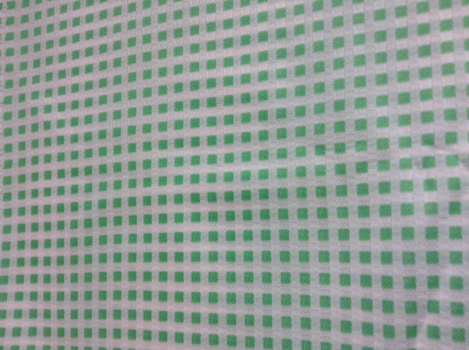 Vintage Polyester DOUBLE KNIT Fabric Small Green White Check 2 1/2 yards X 62