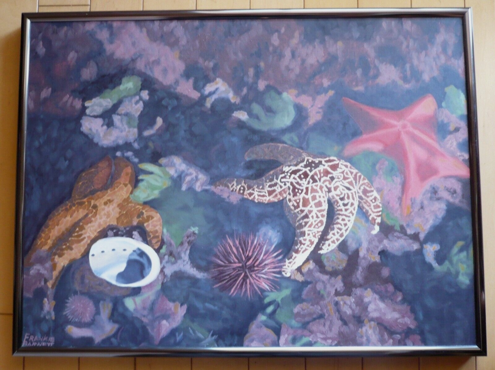FRANKIE BARNETT, OCEAN INTERIOR REALISM TIDEPOOL STARFISH OCEAN SHELLS ROCKS OIL