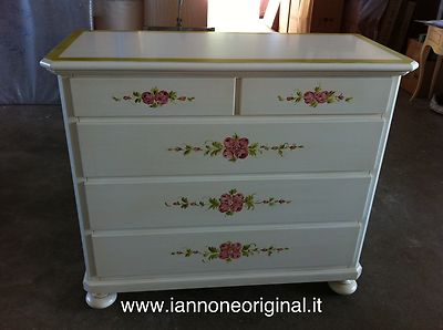 COMO'  LACCATO BIANCO  PATINATO DECORATO A MANO DIPINTO  PERSONALIZZABILE