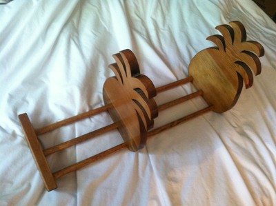 Vintage Sliding Book / VHS Rack / Holder Pineapple Solid Wood 19