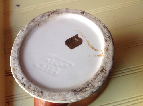 RELPO (STICKER) JAPAN #6552 VTG NAUTICAL CERAMIC PIPE VASE 2 MAST SAILING SHIP