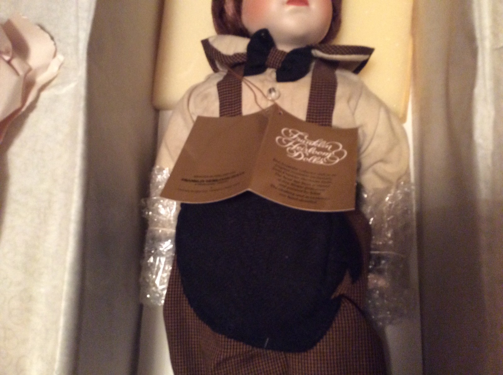 Franklin Mint Heirloom Coca Cola Danny Porcelain Doll w/Coke Crate Scooter