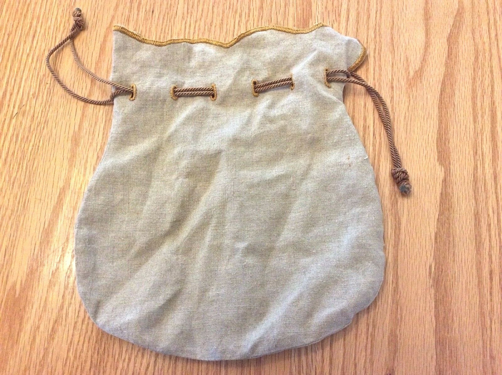 Vintage Drawstring Bag Embroidered Fleur de lis ?Linen 10