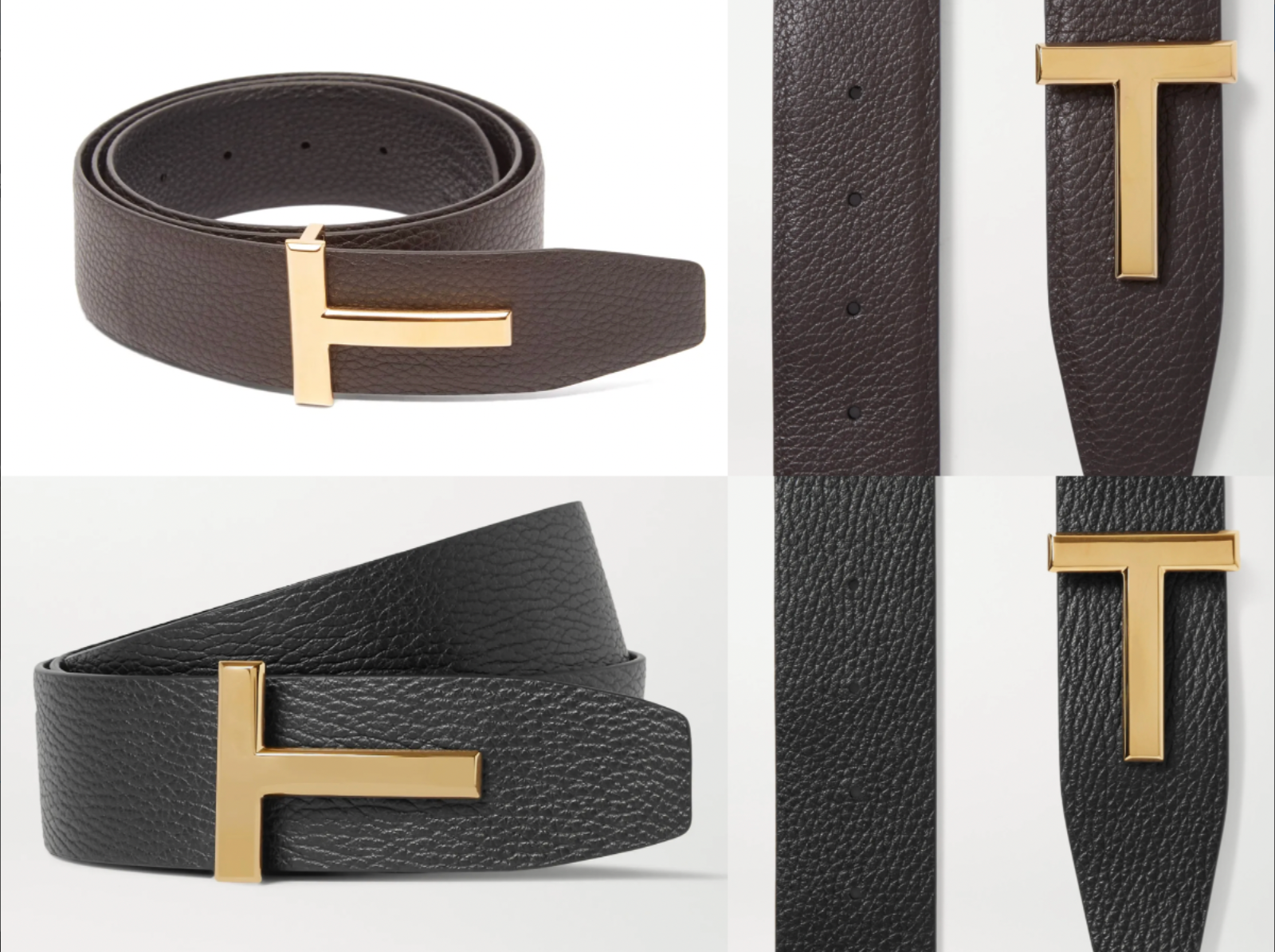 Pre-owned Tom Ford T-logo Gold Reversible Grained Leather Belt 100 In Brown Black