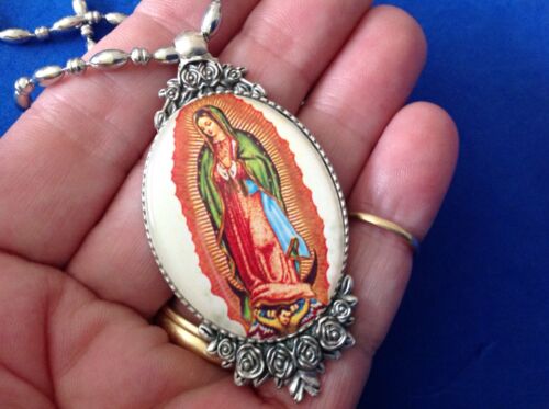 Rare Our Lady of GUADALUPE Devotion Necklace Pendant Saint Medal 30" Stainless 