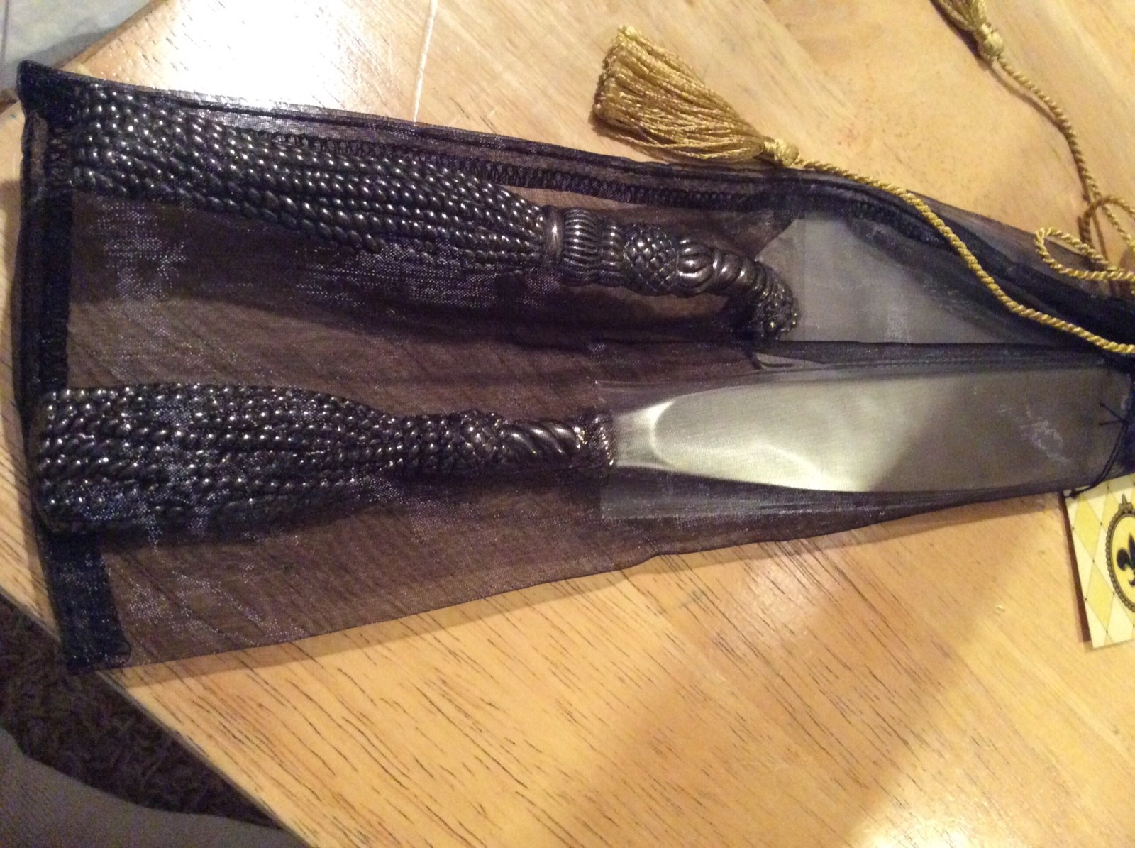 NEW Mud Pie Set Cake Server Knife Silver Serveware TASSEL HANDLE with tag in bag