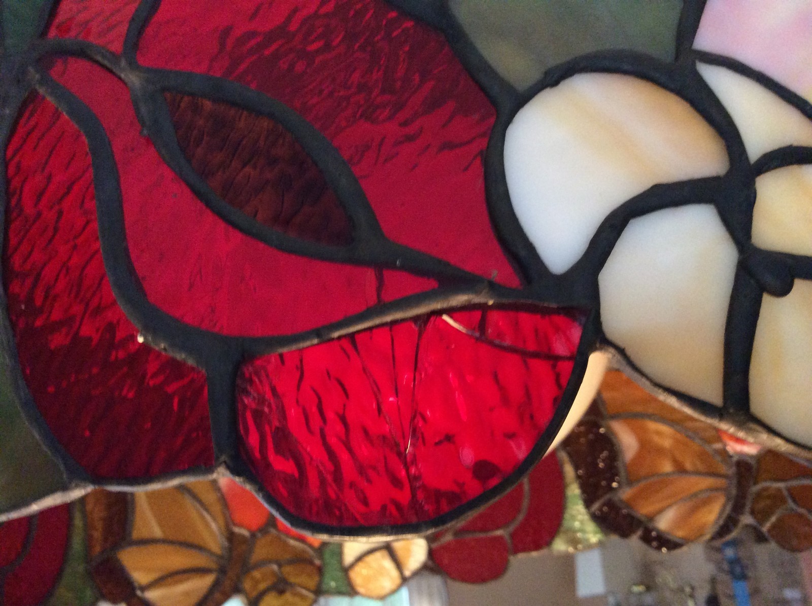 Vintage large stained slag glass multi colored lamp shade hanging - 20