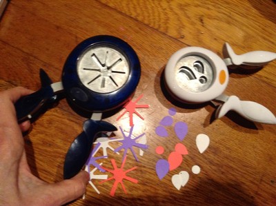 2 Paper Punchers Fiskars XL Easy Squeeze Star Burst and Raindrops
