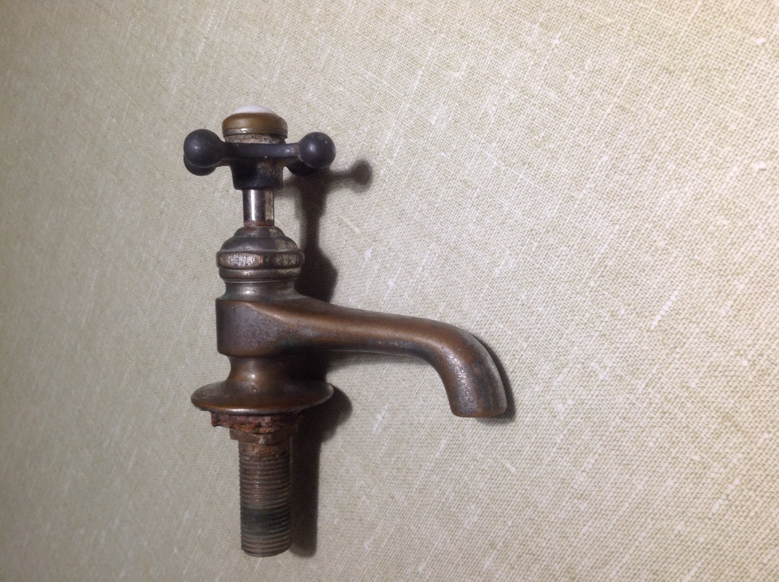 VIntage  Central Brass Plated 1940s COLD Water Faucet with Porcelain button