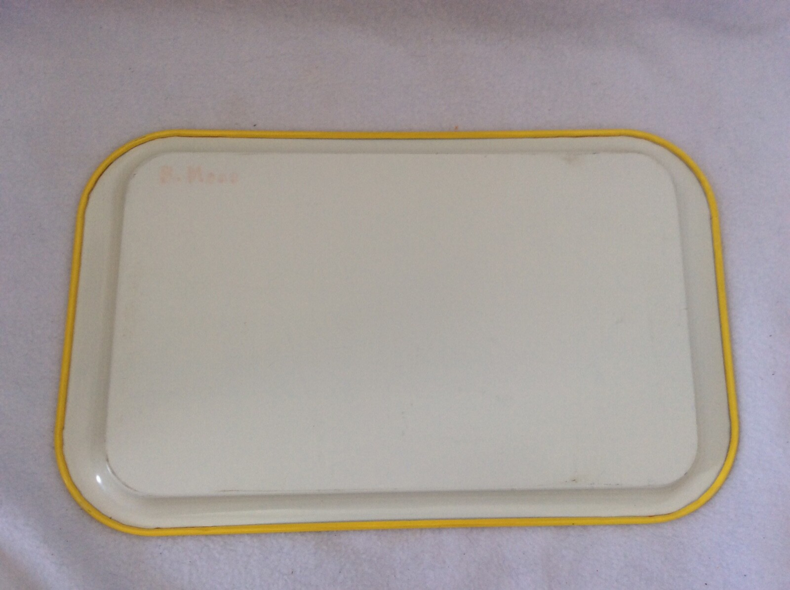 Two Small Vintage/Retro Yellow and Vegtables Metal Lap Top Serving Trays
