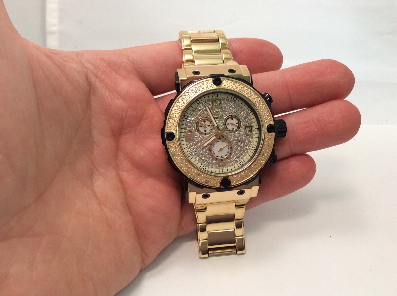 Pre-owned Aqua Master Men  Jojo Joe Rodeo Yellow Black Metal Band 46mm Diamond Watch W146
