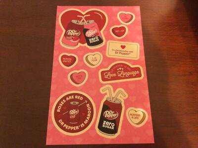 Dr Pepper Rewards Collectible Valentine Hearts Stickers Sheet