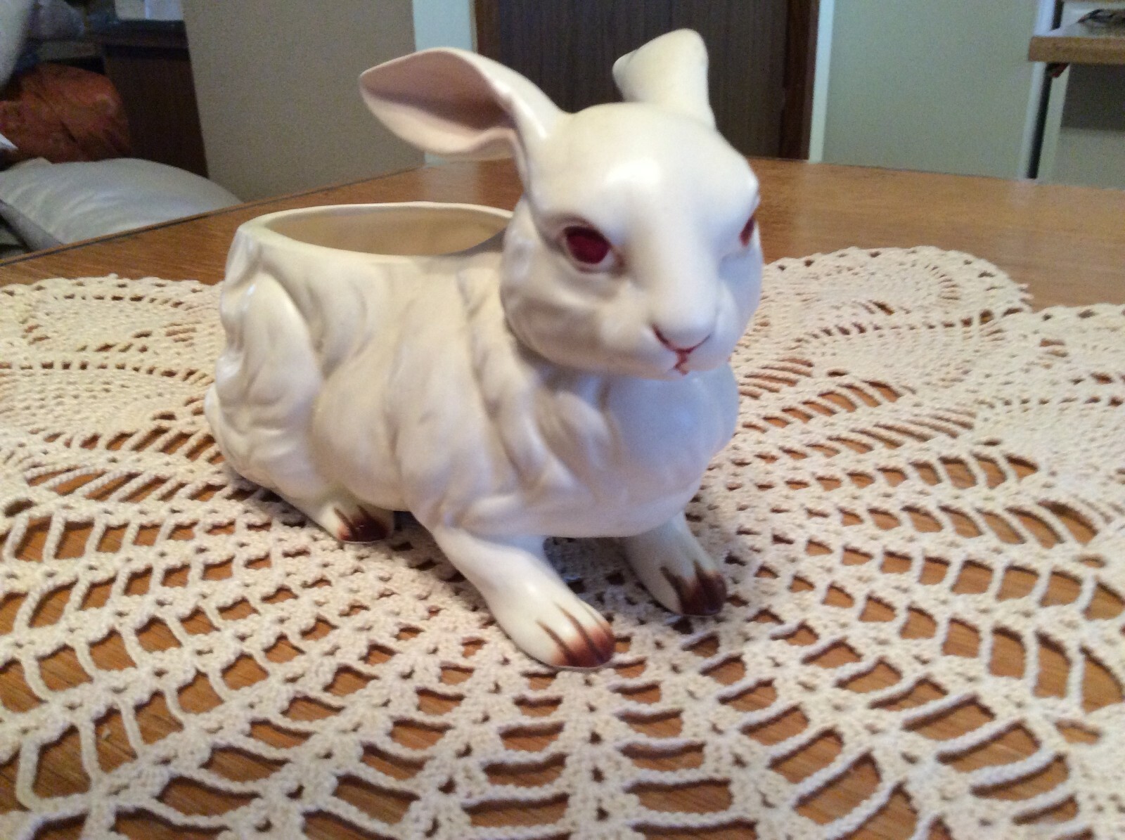 Vintage Lefton Porcelain China Bunny Rabbit Figurine Red Eyes Easter Bunny 7 1/2
