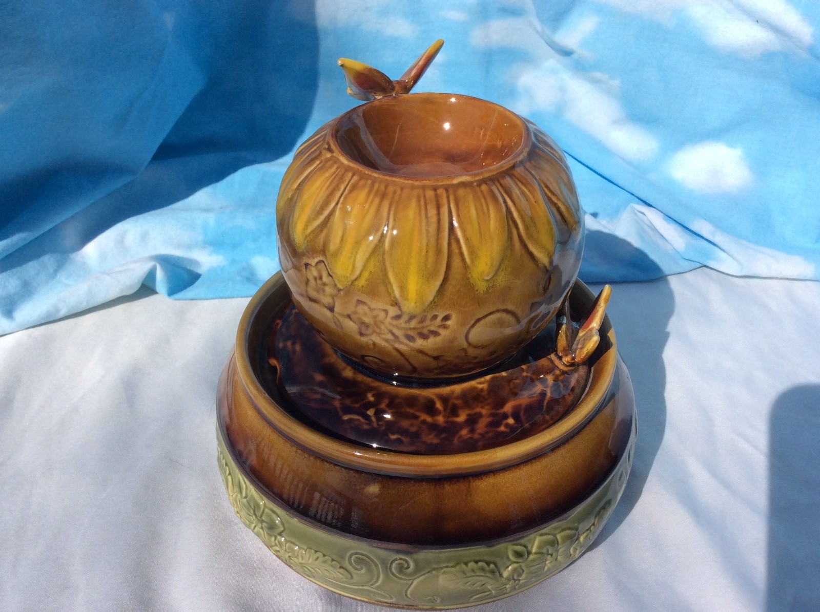 Ceramic Ball w Butterfly Tabletop water Fountain , Handcrafted, works good